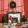 Prelit Holiday Christmas 4-Piece Set, Garland Wreath and Set of 2 Entrance Trees with Warm White LED Lights, Red Berries, Pine Cones, Green - 3 of 4
