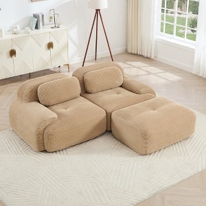 Oversized Corduroy Modular L/U-Shaped Cloud Sectional Sofa with Ottomans, Free combination, Pet-Friendly, No Assembly Required - 1 of 4
