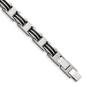 Black Bow Jewelry Men's 9mm Stainless Steel & Black Rubber Adj. Link Bracelet, 8.25 Inch - 1 of 4