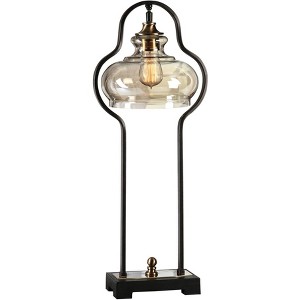 Uttermost Industrial Table Lamp 28 1/2" Tall Aged Black Iron Brass Light Amber Glass Shade for Living Room Bedroom House Bedside - 1 of 2