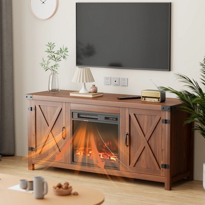 LACOO 58" Modern Farmhouse TV Stand with Double Barn Door and Fireplace for TVs up to 65"