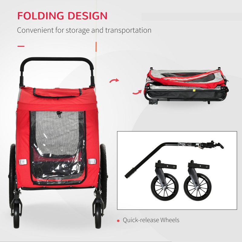 Aosom Dog Bike Trailer 2-in-1 Pet Stroller Cart Bicycle Wagon Cargo Carrier Attachment for Travel with 4 Wheels Reflectors Flag, 5 of 7