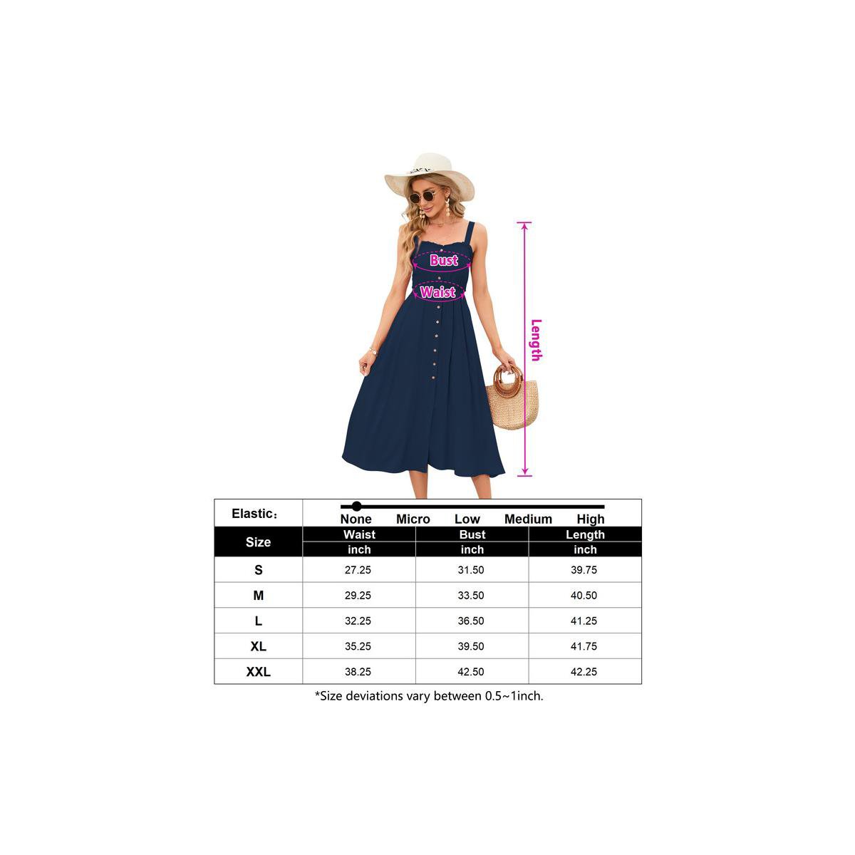 Женские платья Garvee Women's Dress Casual Summer Spaghetti Strap Dress Button Down Sleeveless A Line Beach Swing Midi Sundress Navy Blue Small — фото 7