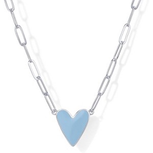 14K Gold Plated Heart Enamel Pendant Necklace, Paperclip Chain in Multiple Colors - 1 of 4