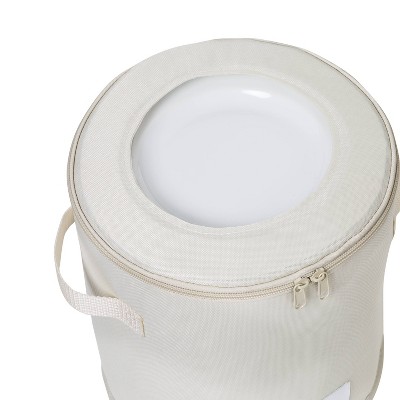 Natural Polyester Round Dinnerware Storage Box Set with Clear View Top