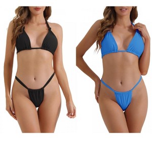 INSPIRE CHIC Women's Push-Up Halter Double Tie Back Triangle Bottoms Swimwear Bathing Bikini Suits 2 Sets - 1 of 4