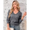 Clearlove Women Long Sleeve Cable Knit Sweater V Neck Pullover Top - 3 of 4