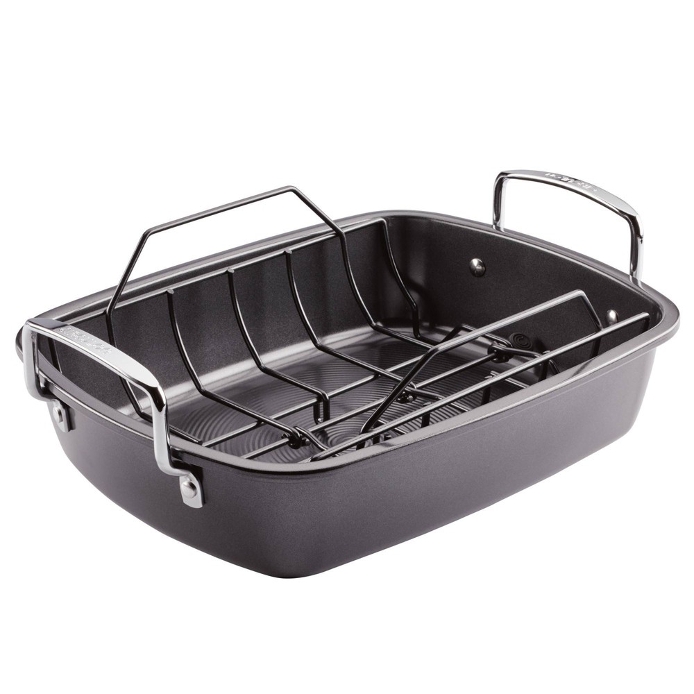 Circulon 17"x13" Ultra-Lasting Nonstick Roasting Pan with Easy Serve Rack Black
