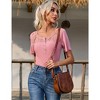 Womens Lace Hollow Tunic Tops Short Sleeve Ribbed Knit Elegant Retro Design T-Shirts Scoop Neck Front Button Neckline Tops,Pink - M - 4 of 4