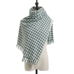 Anna-Kaci Women's Houndstooth Scarf with Soft Cozy Fabric Classic Black and White Check and Fringe Trim - 1 of 4