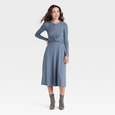 Women's Long Sleeve Twist-Front Midi Dress - A New Day™