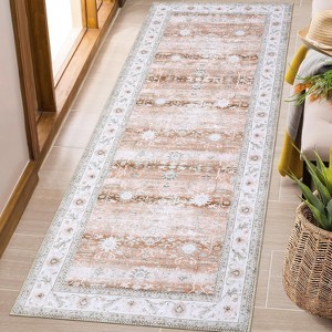 Acekool 2x6 Vintage Floral Runner Rug - Washable Low Pile Non-Slip Carpet for Hallway, Bedroom & Kitchen - 1 of 4