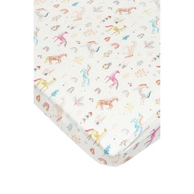 Loulou Lollipop Muslin Fitted Crib Sheet - Unicorn Dream