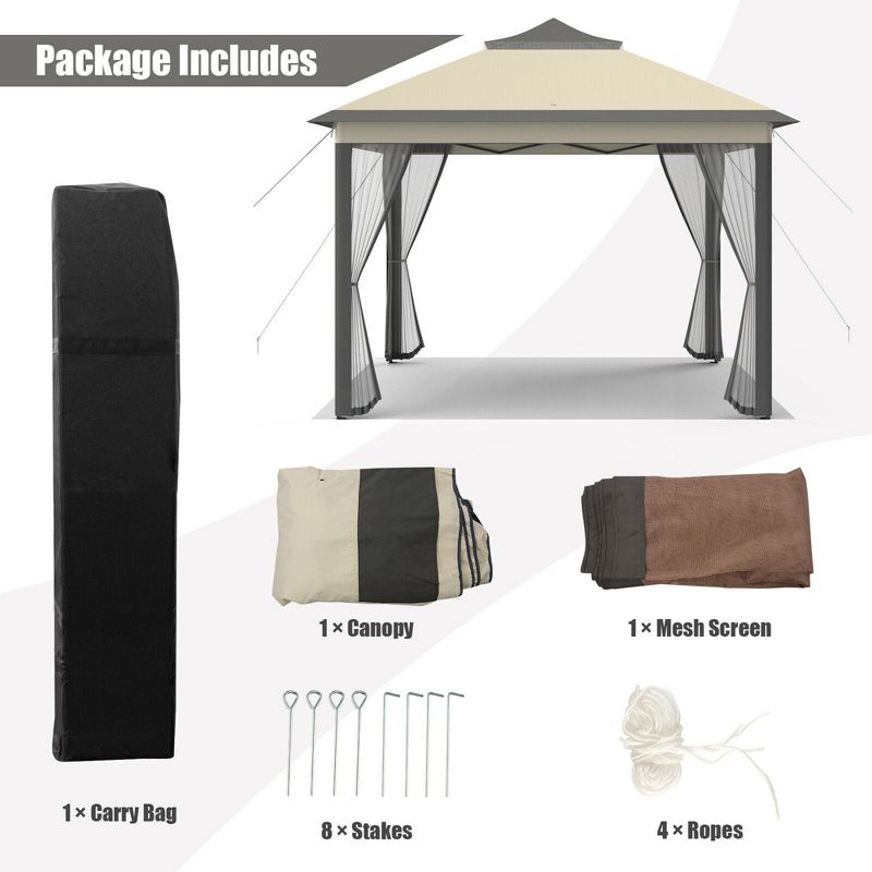 Tangkula 11 x 11 ft Pop up Gazebo 2-Tier Patio Canopy Tent Shelter w/ Carrying Bag Beige/Brown, 5 of 7