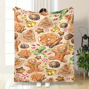 Lomsoe 3D Christmas Cookies Print Flannel Blanket - All Seasons Soft Cozy Warm Throw Blanket for Bed, Napping, Camping, Travel, Office - 1 of 4