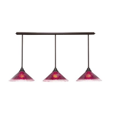 Toltec Lighting Stem 3 - Light Chandelier in  Dark Granite with 16" Raspberry Crystal Shade