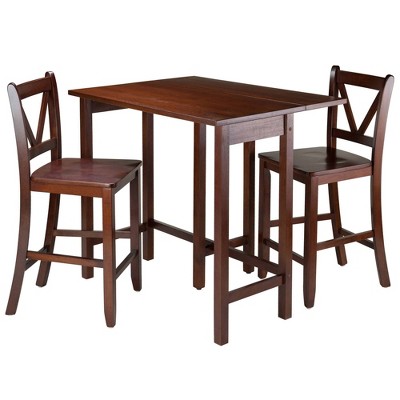 Walnut Drop Leaf Pub Table with 2 V-Back Stools