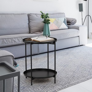VisioGear 2-Tier Patio End Table, Outdoor Round Small Coffee Table with Removable Tray for Garden Balcony Yard, Black, 17.3"*17.3"*20.5" - 1 of 4