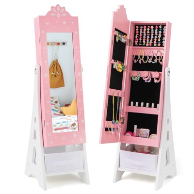 Infans Kids Jewelry Cabinet with Full-Length Mirror Drawer 2 Adjustable Tilt Angles