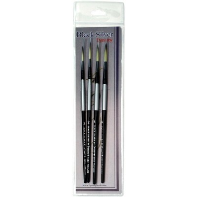 Black Silver Short Handle Brush Set 4/Pkg-Liner 1, 2, 4 & 6