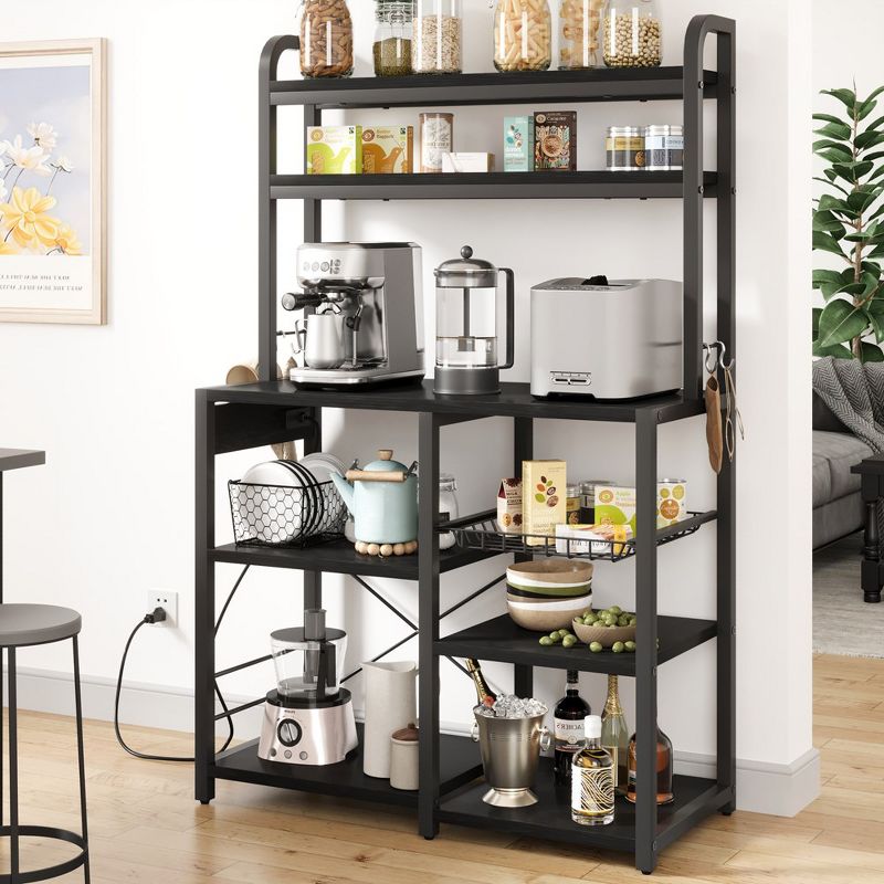 Whizmax Large Bakers Rack with Power Outlets, 6-Tier Microwave Stand, Coffee Bar, Kitchen Shelf with Wire Basket,Bookshelf, 5 of 9