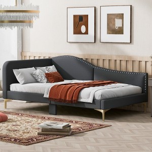 KIGFTSOD Upholstered Daybed with Headboard and Armrest, Support Legs - 1 of 4