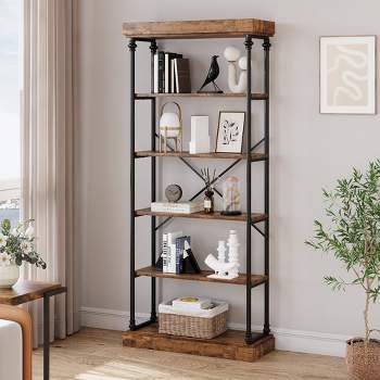 Whizmax Industrial Bookshelf Wood Bookcase 6 Tier Storage Open Rack Shelf Metal Frame for Bedroom,Living Room and Home Office