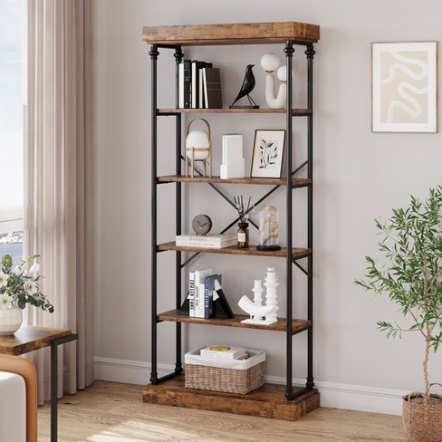 6-Tier Wood Bookcase, 72 Large Tall Bookshelf with Storage