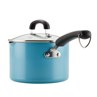 Turquoise Aluminum Nonstick Saucier with Pour Spout and Lid, 3 Quart