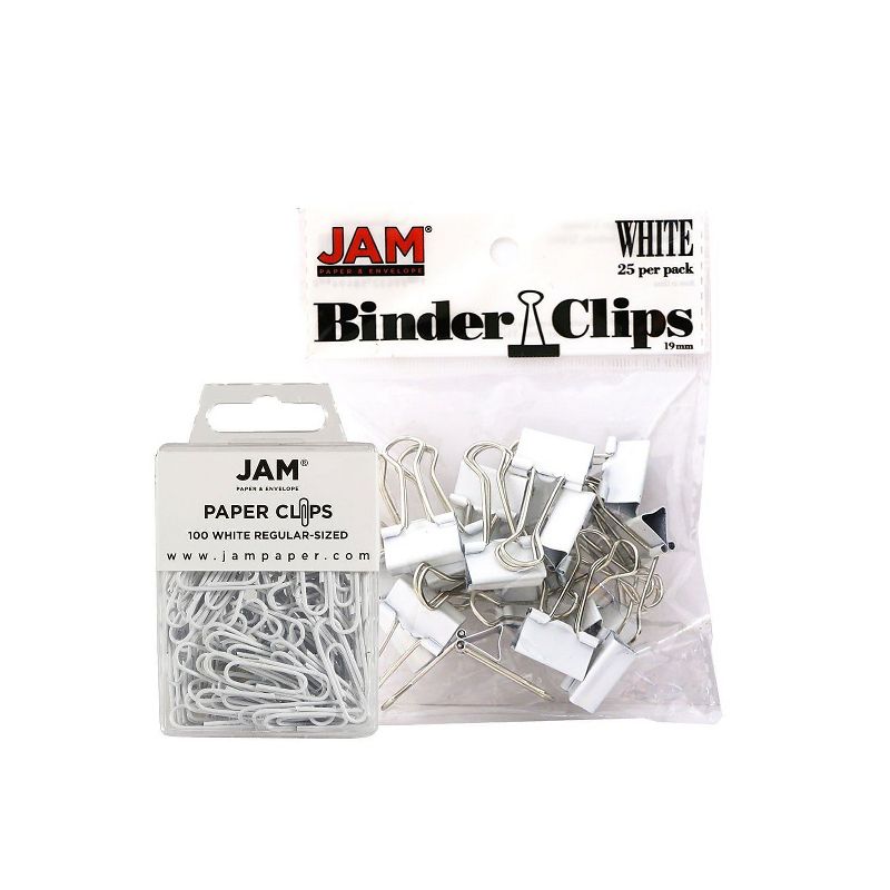 JAM Paper Colored Office Desk Supplies Bundle White Paper Clips & Binder Clips 1 Pack of Each 2/pack, 1 of 4