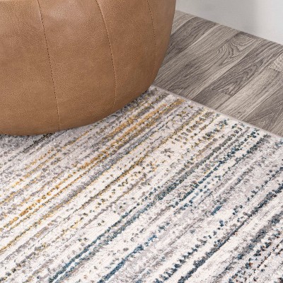 Gray and Blue Striped Synthetic Flat Woven Area Rug