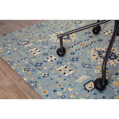 Blue and Beige Jacquard Polyester Office Chair Mat