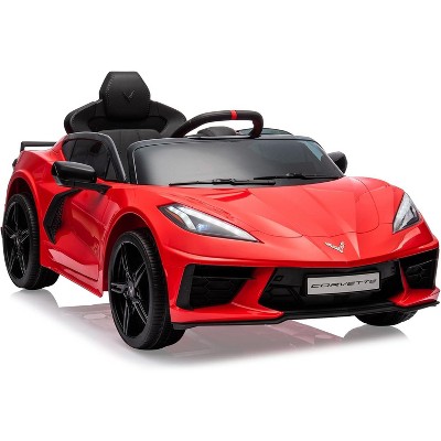 12V Kids Ride On Car Sports Licensed Corvette Electric Car Toy for Toddles with Remote Control, Visual Dashboard, LED Lights, Music, Red