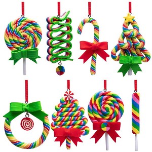 Aoibox 8 pcs Christmas Lollipop Ornaments Rainbow Polymer Clay Candy Hanging Decorations for Xmas Tree Party Home Holiday Decor - 1 of 4