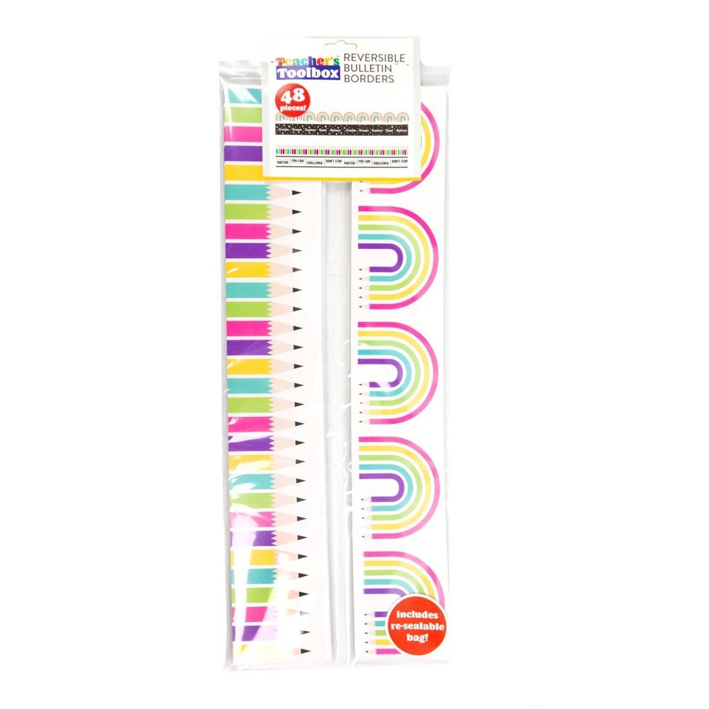 Teacher's Toolbox 48pc Bulletin Borders Double Sided Rainbow