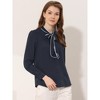 INSPIRE CHIC Women's Tie Neck Contrast Color Button Down Long Sleeves Shirt - 2 of 4