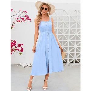 YesFashion Women's Casual Summer Dress Spaghetti Strap Button Down Sleeveless Dress A-Line Beach Swing Midi Sundress - 1 of 4