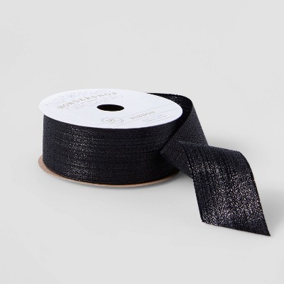 1.5" Grosgrain Fabric Ribbon Metallic Black 36ft - Wondershop™