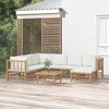 vidaXL 8-Piece Bamboo Patio Lounge Set with Cream White Cushions - Comfortable Outdoor Seating with Functional Table and Footstool - 2 of 4