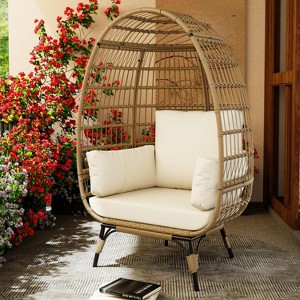Oversized Egg Chair Outdoor with 4 Cushions, All-Weather Wicker Hanging Egg Chair with Steel Frame for Patio, Garden - 1 of 1
