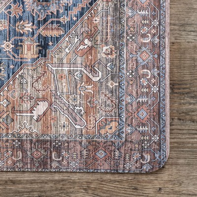 Blue and Brown Rectangular Stain-Resistant Synthetic Comfort Mat