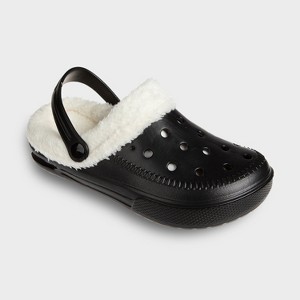 FOAMWALK Women's Comfortable Furry Solid and Bubble Heel Platform Clogs with Faux Fur Lining - Fur Lined Clogs for Women - 1 of 4