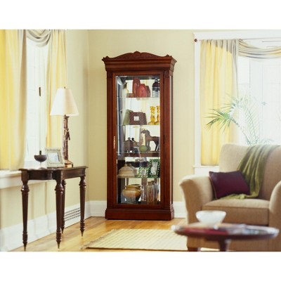 Embassy Cherry Traditional Lighted Curio Cabinet with Beveled Glass
