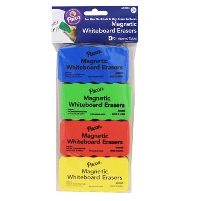 Pacon Magnetic Chalk & Whiteboard Eraser, 4 Assorted Colors, 2-1/4" x 4-1/4", 4 Erasers (Pack of 6)