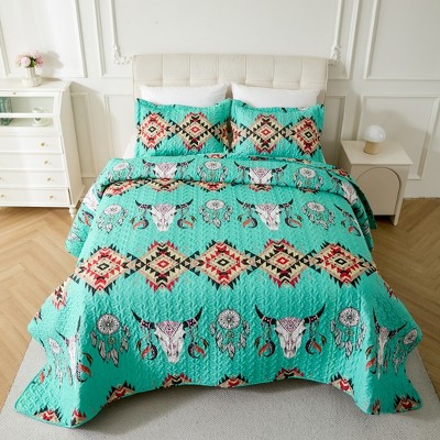 Acoinel Lightweight Polyester Fabric Bedspread Set Green Horn Bohemian