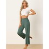 INSPIRE CHIC Women's Cotton Stretchy Elastic Waist Straight Wide-Leg Pajama Pants with Pockets - 2 of 4