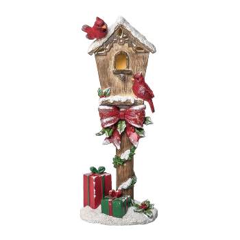Transpac Resin 15.25 in. Multicolored Christmas Light Up Bird House Decor