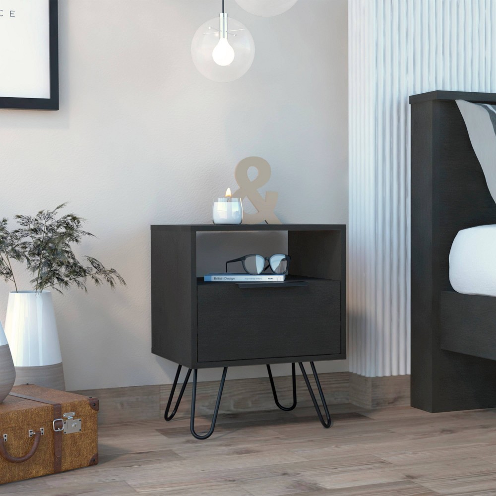 Photos - Storage Сabinet Lleida Nightstand Black - Boahaus: Contemporary Bedside Storage, Wood Lami