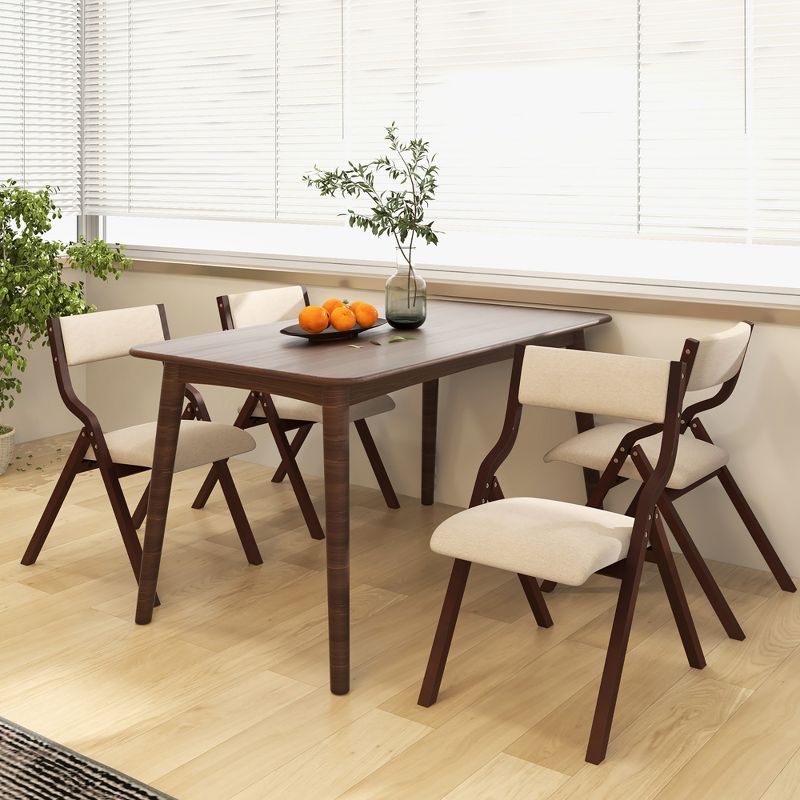 Tangkula Folding Dining Chairs Set of 4 Wooden Table Chairs w/ Padded Seat Modern Coffee & Beige, 2 of 11