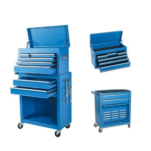 MAYEERTY 8-Drawer Detachable Rolling Tool Chest, 2-in-1 Tool Storage Cabinet with Lockable Wheels & Side Hooks for Garage, Workshop, Blue - 1 of 4